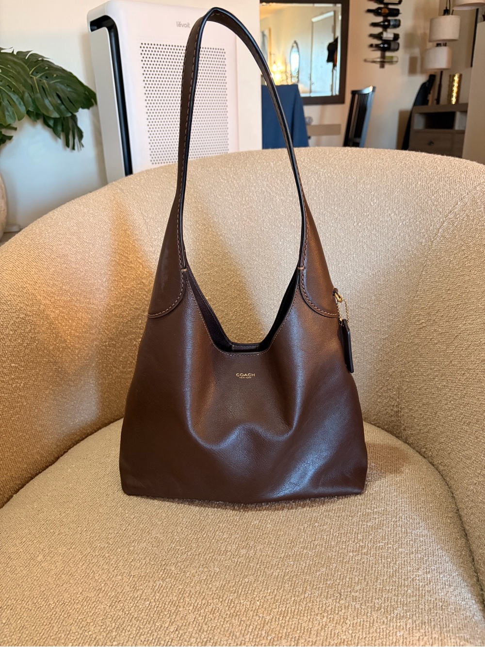 COACH Brooklyn Brown Pebbled Leather Shoulder Bag with Gold Hardware
